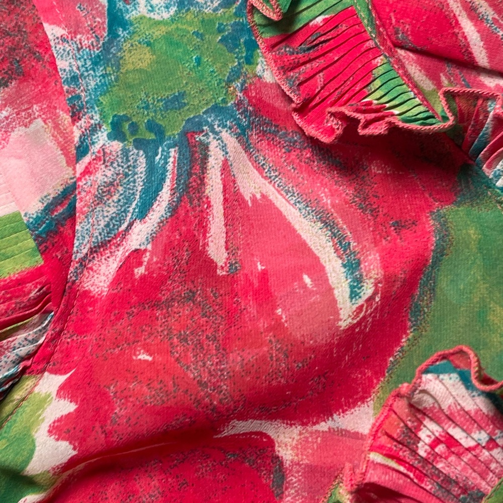 Lilly Pulitzer floral wrap dress 10 Pink green ruffle resort - Picture 3 of 5